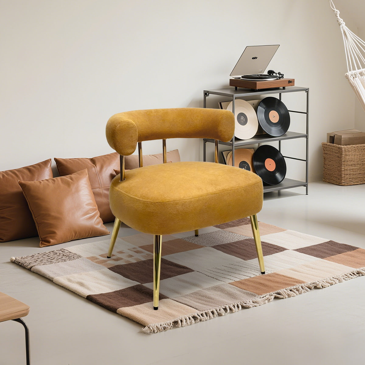 Altın Bacak Kadife Fıçısı Vurgusu Sandalye-Geniş Koltuk Orta Modern Modern Yemek ve Lounge Sandalyesi