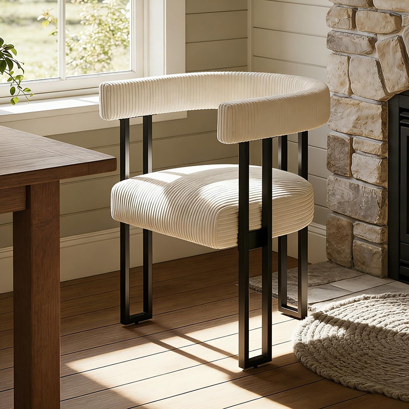 Buklet Yemek Sandalyesi, Beyaz Kadife Döşemeli Metal Ayaklı Yemek Odası Sandalyesi, Orta Yüzyıl Modern Vurgulu Sandalye